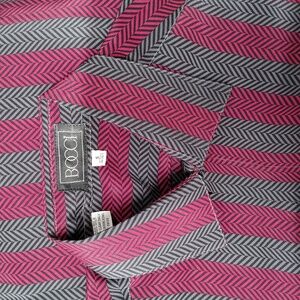 BOCCI BURGUNDY GREY HERRINGBONE STRIPE SILK HIDDEN PLACKET LONG SLVE SHIRT Sz Sm